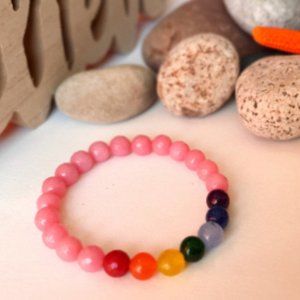 Adjustable stone bracelet from India - Pink Jade